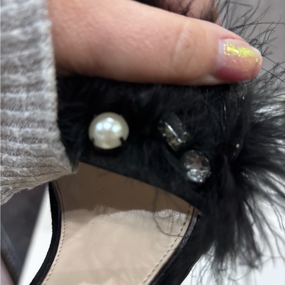 Jessica Simpson Black Feather Pearl Rhinestone Stiletto High Heels Size 7.5 - Picture 5 of 11